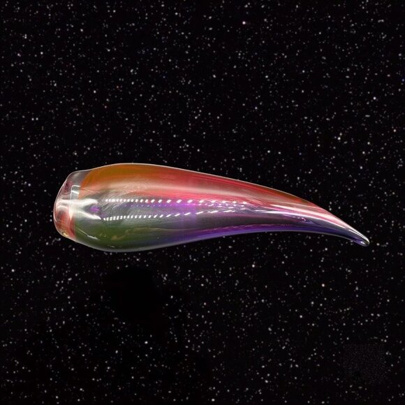 Vintage Art Glass Sommerso Wave Vase Canada Amethyst Red Green Signed 13”T 5”W - Picture 7 of 12